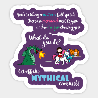 Unicorn and Mermaid Being Chased By A Dragon Carousel Funny Sticker